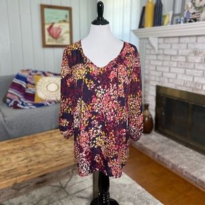 White Stag floral tie detail v neck purple leaf print blouse